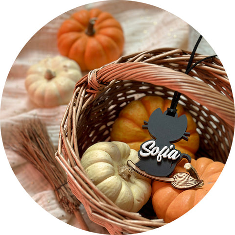 Nominette d'Halloween | Chat volant (avec ou sans panier)